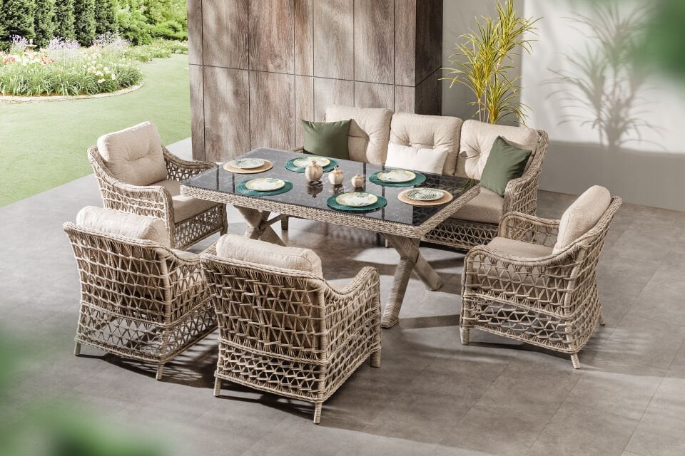 Dora Rolex Rattan Bahçe Balkon Oturma Takımı